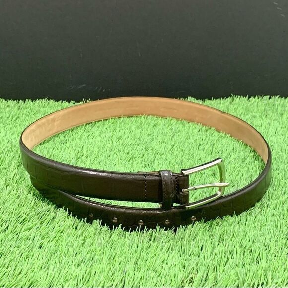 Cole Haan Dark Brown Alligator Embossed Belt. 38 - Picture 1 of 9